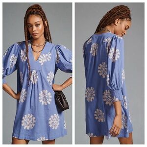 The Odells V-Neck Printed Tunic Mini Dress Front Slant Pockets Anthropologie